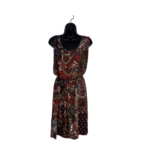 Lucky Brand XL Sleeveless Red Multi-Color Boho Print Dress With Tie Waist 100% - Picture 2 of 14